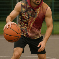 Samoan Pacific Tribal Flower Geometric Art Tattoos Sleeveless Hoodie Siapo Pattern Flame Sunset - Polynesian Pride