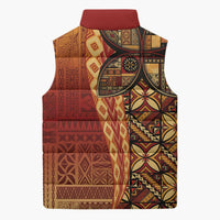 Samoan Pacific Tribal Flower Geometric Art Tattoos Sleeveless Puffer Jacket Siapo Pattern Flame Sunset - Polynesian Pride