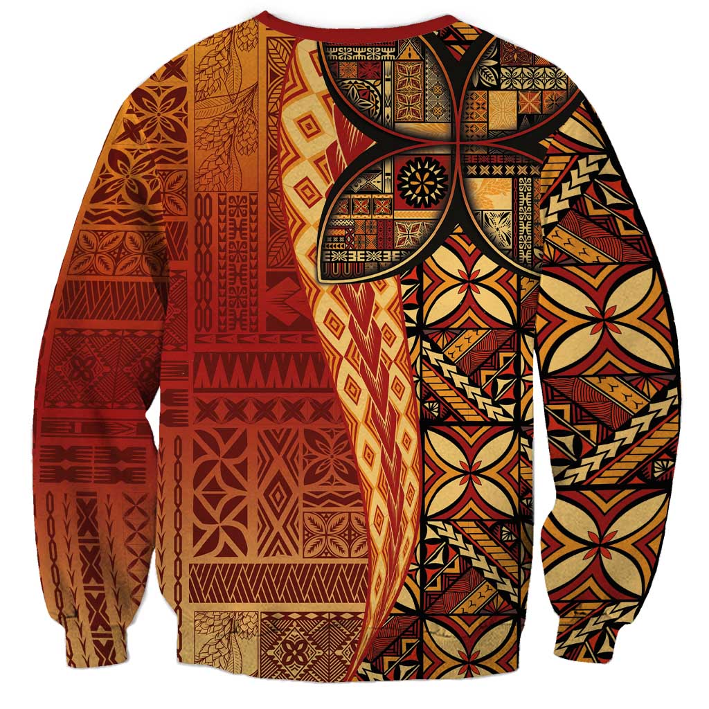 Samoan Pacific Tribal Flower Geometric Art Tattoos Sweatshirt Siapo Pattern Flame Sunset - Polynesian Pride