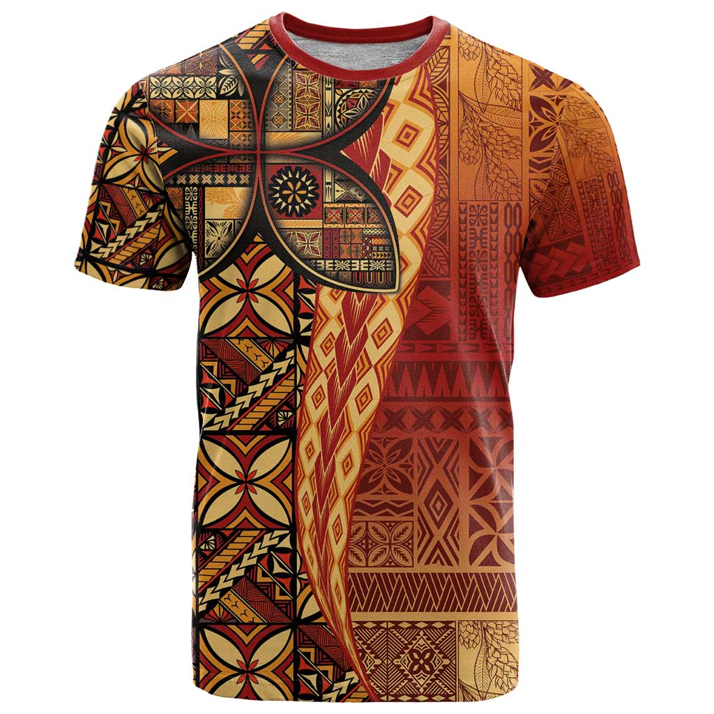Samoan Pacific Tribal Flower Geometric Art Tattoos T Shirt Siapo Pattern Flame Sunset - Polynesian Pride