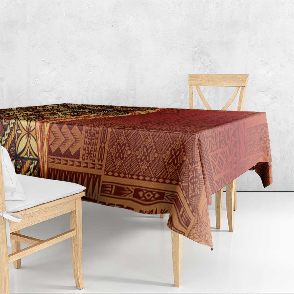 Samoan Pacific Tribal Flower Geometric Art Tattoos Tablecloth Siapo Pattern Flame Sunset - Polynesian Pride
