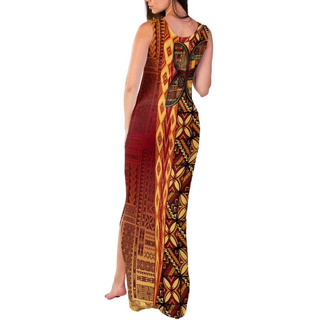 Samoan Pacific Tribal Flower Geometric Art Tattoos Tank Maxi Dress Siapo Pattern Flame Sunset - Polynesian Pride