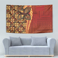 Samoan Pacific Tribal Flower Geometric Art Tattoos Tapestry Siapo Pattern Flame Sunset - Polynesian Pride