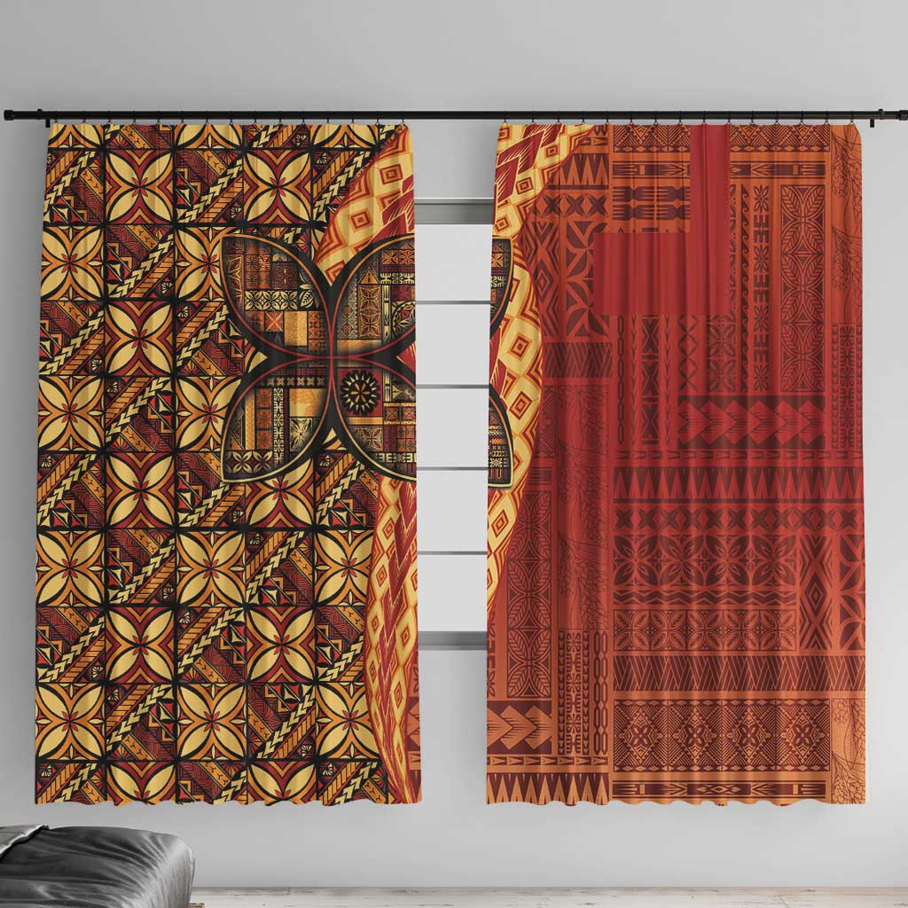 Samoan Pacific Tribal Flower Geometric Art Tattoos Window Curtain Siapo Pattern Flame Sunset - Polynesian Pride