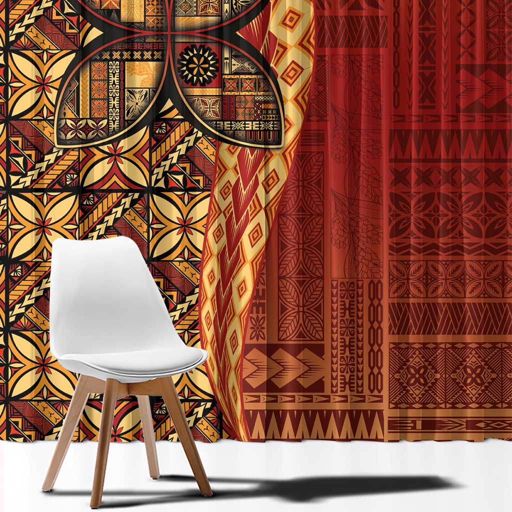 Samoan Pacific Tribal Flower Geometric Art Tattoos Window Curtain Siapo Pattern Flame Sunset - Polynesian Pride