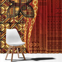 Samoan Pacific Tribal Flower Geometric Art Tattoos Window Curtain Siapo Pattern Flame Sunset - Polynesian Pride