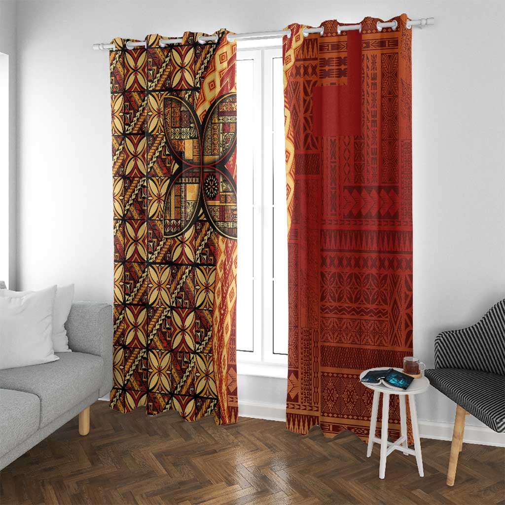 Samoan Pacific Tribal Flower Geometric Art Tattoos Window Curtain Siapo Pattern Flame Sunset - Polynesian Pride