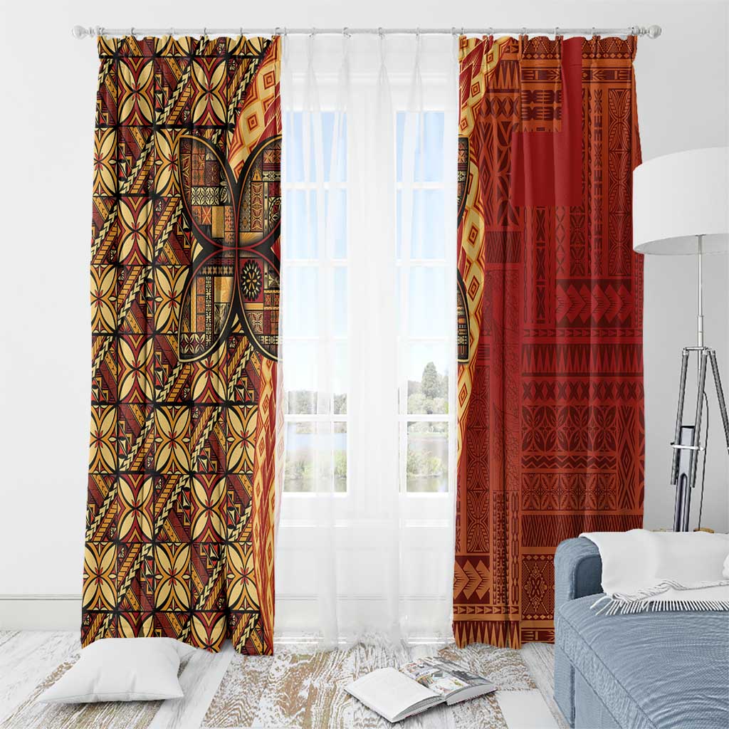 Samoan Pacific Tribal Flower Geometric Art Tattoos Window Curtain Siapo Pattern Flame Sunset - Polynesian Pride