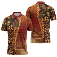 Samoan Pacific Tribal Flower Geometric Art Tattoos Zipper Polo Shirt Siapo Pattern Flame Sunset - Polynesian Pride