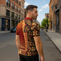 Samoan Pacific Tribal Flower Geometric Art Tattoos Zipper Polo Shirt Siapo Pattern Flame Sunset - Polynesian Pride