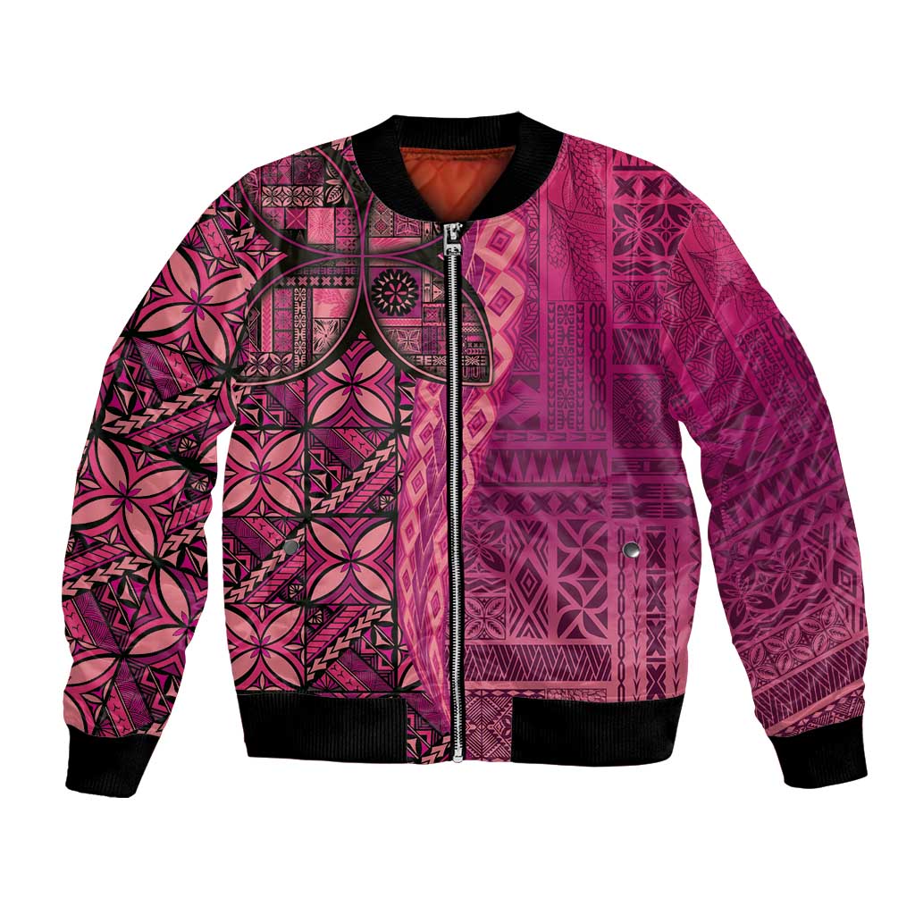 Samoan Pacific Tribal Flower Geometric Art Tattoos Bomber Jacket Siapo Pattern Romantic Rose - Polynesian Pride