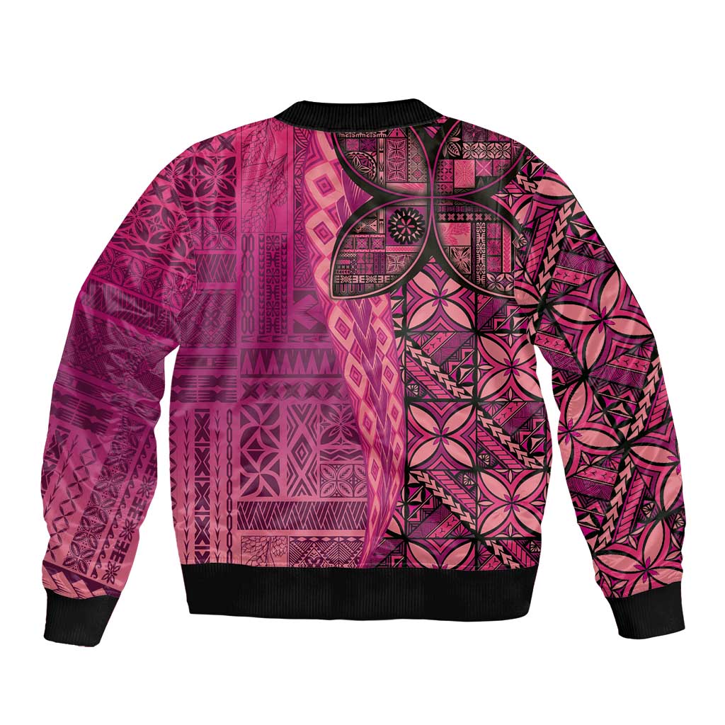 Samoan Pacific Tribal Flower Geometric Art Tattoos Bomber Jacket Siapo Pattern Romantic Rose - Polynesian Pride