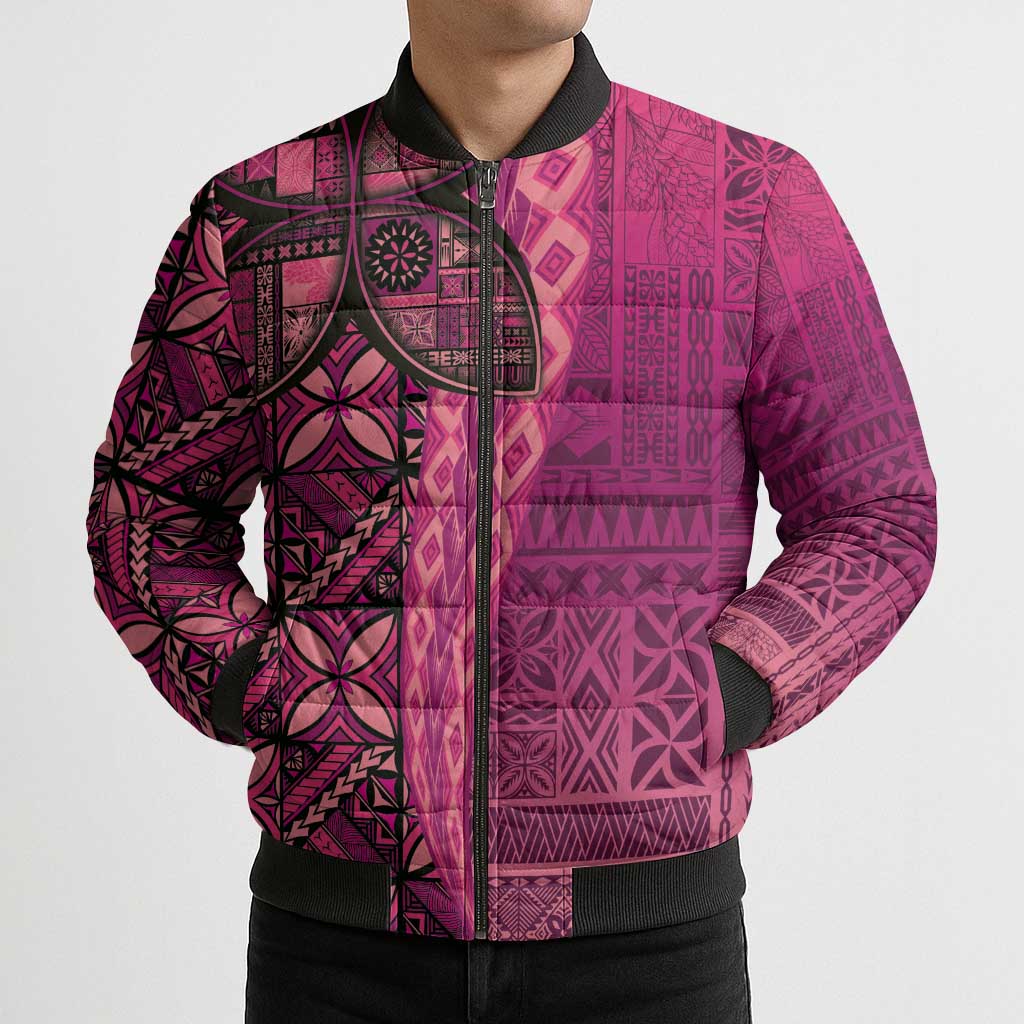Samoan Pacific Tribal Flower Geometric Art Tattoos Bomber Puffer Jacket Siapo Pattern Romantic Rose - Polynesian Pride