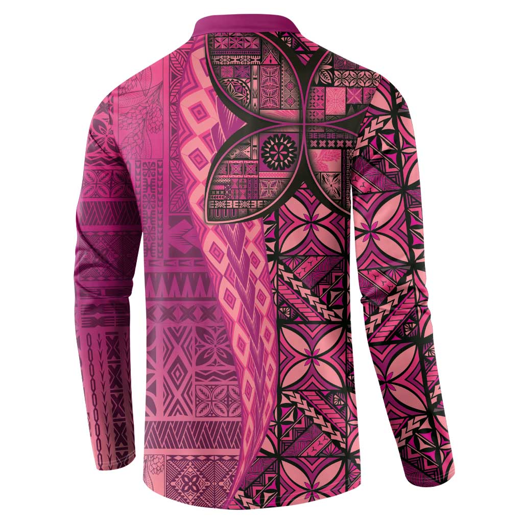 Samoan Pacific Tribal Flower Geometric Art Tattoos Button Sweatshirt Siapo Pattern Romantic Rose - Polynesian Pride