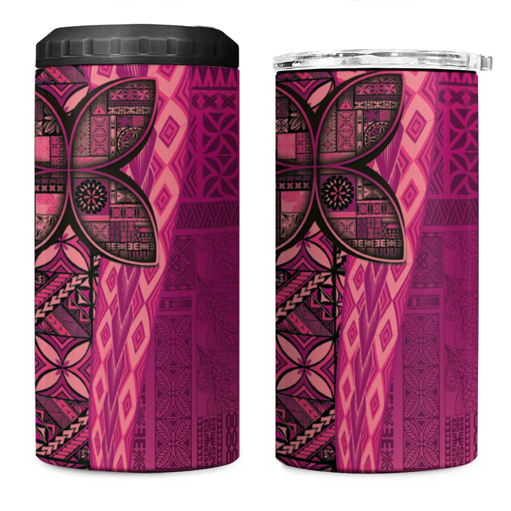 Samoan Pacific Tribal Flower Geometric Art Tattoos 4 in 1 Can Cooler Tumbler Siapo Pattern Romantic Rose - Polynesian Pride