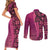 Samoan Pacific Tribal Flower Geometric Art Tattoos Couples Matching Short Sleeve Bodycon Dress and Long Sleeve Button Shirt Siapo Pattern Romantic Rose - Polynesian Pride