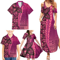Samoan Pacific Tribal Flower Geometric Art Tattoos Family Matching Summer Maxi Dress and Hawaiian Shirt Siapo Pattern Romantic Rose - Polynesian Pride