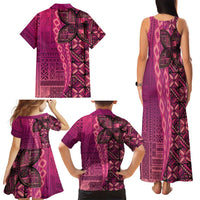 Samoan Pacific Tribal Flower Geometric Art Tattoos Family Matching Tank Maxi Dress and Hawaiian Shirt Siapo Pattern Romantic Rose - Polynesian Pride