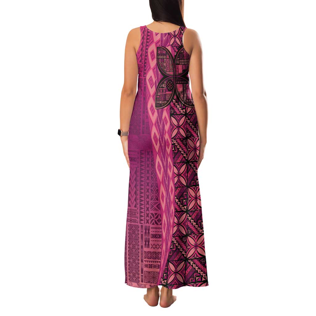 Samoan Pacific Tribal Flower Geometric Art Tattoos Family Matching Tank Maxi Dress and Hawaiian Shirt Siapo Pattern Romantic Rose - Polynesian Pride