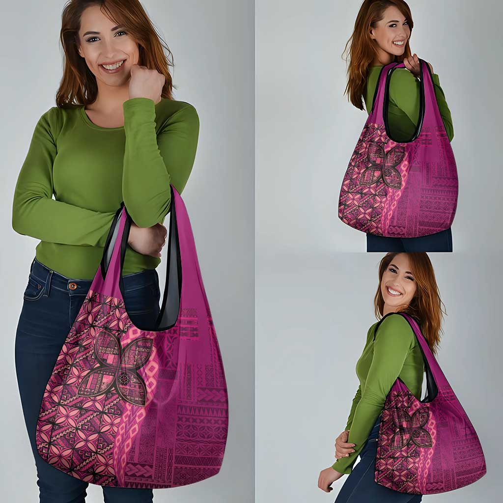 Samoan Pacific Tribal Flower Geometric Art Tattoos Grocery Bag Siapo Pattern Romantic Rose - Polynesian Pride