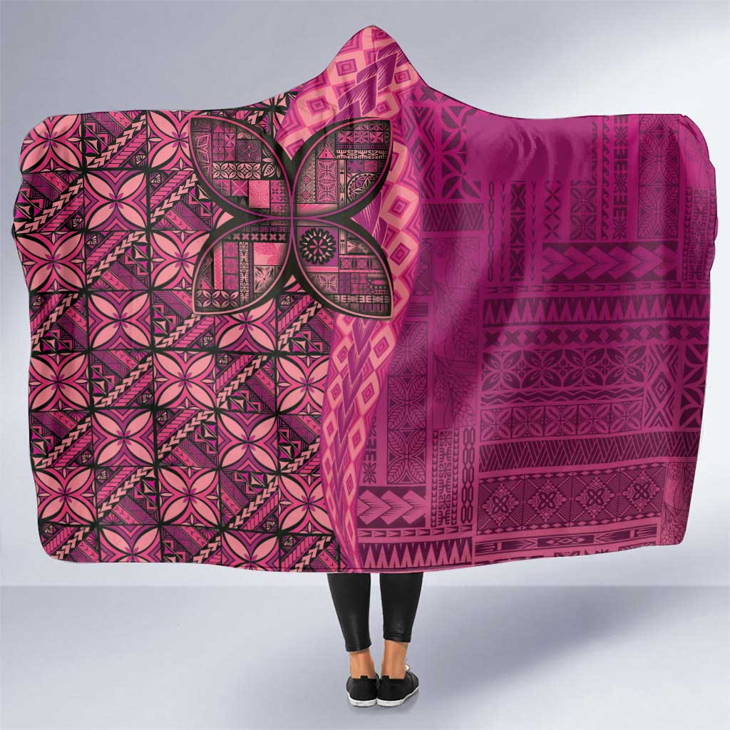 Samoan Pacific Tribal Flower Geometric Art Tattoos Hooded Blanket Siapo Pattern Romantic Rose - Polynesian Pride