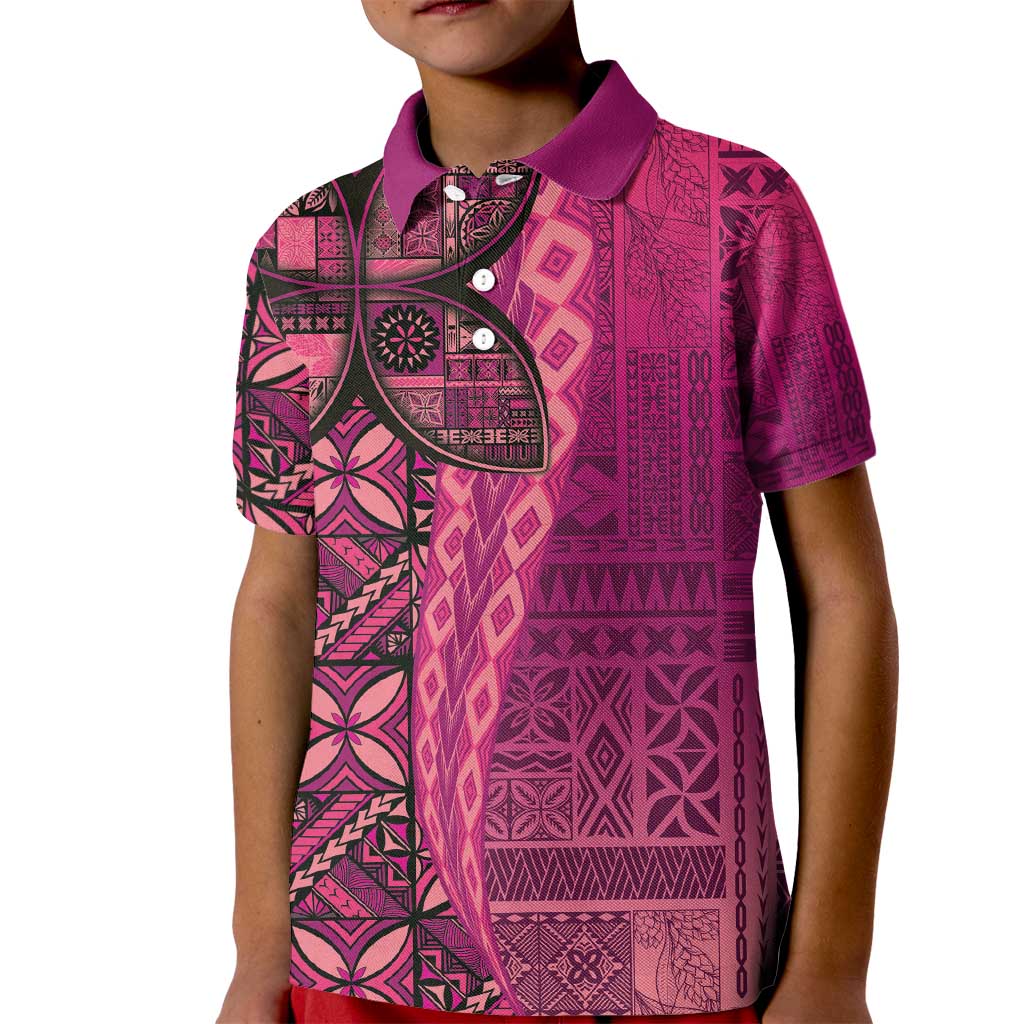 Samoan Pacific Tribal Flower Geometric Art Tattoos Kid Polo Shirt Siapo Pattern Romantic Rose - Polynesian Pride