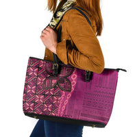 Samoan Pacific Tribal Flower Geometric Art Tattoos Leather Tote Bag Siapo Pattern Romantic Rose - Polynesian Pride