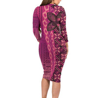 Samoan Pacific Tribal Flower Geometric Art Tattoos Long Sleeve Bodycon Dress Siapo Pattern Romantic Rose - Polynesian Pride