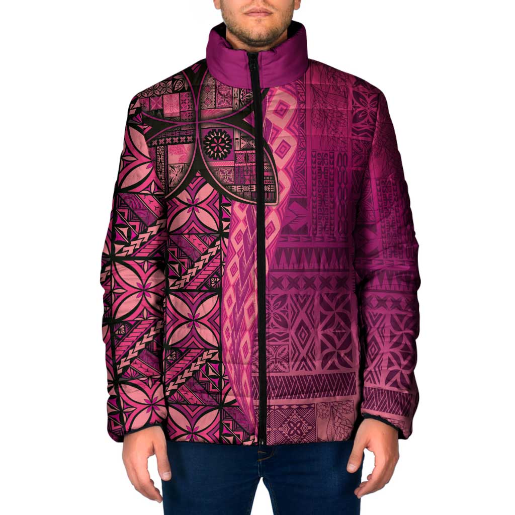 Samoan Pacific Tribal Flower Geometric Art Tattoos Padded Jacket Siapo Pattern Romantic Rose - Polynesian Pride
