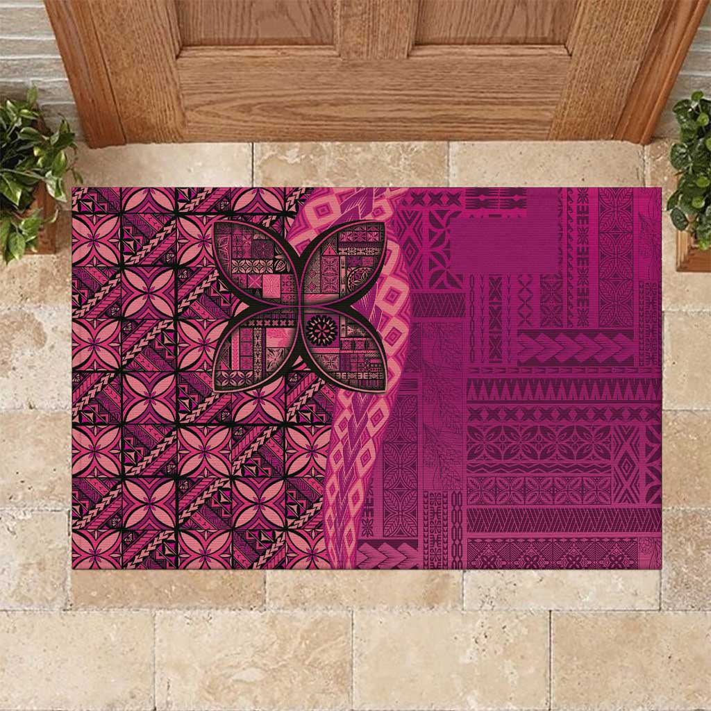 Samoan Pacific Tribal Flower Geometric Art Tattoos Rubber Doormat Siapo Pattern Romantic Rose - Polynesian Pride