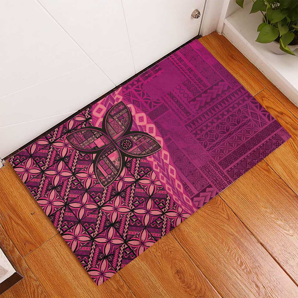 Samoan Pacific Tribal Flower Geometric Art Tattoos Rubber Doormat Siapo Pattern Romantic Rose - Polynesian Pride