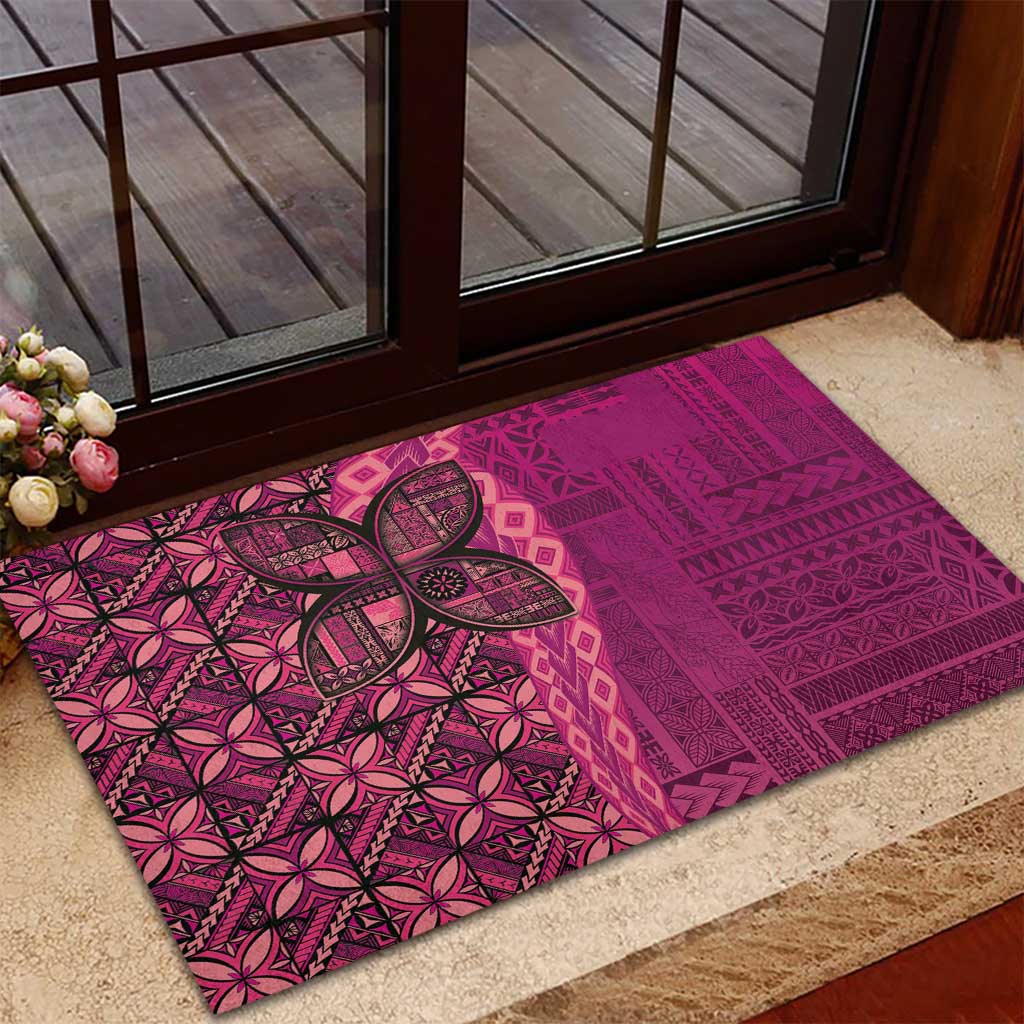 Samoan Pacific Tribal Flower Geometric Art Tattoos Rubber Doormat Siapo Pattern Romantic Rose - Polynesian Pride
