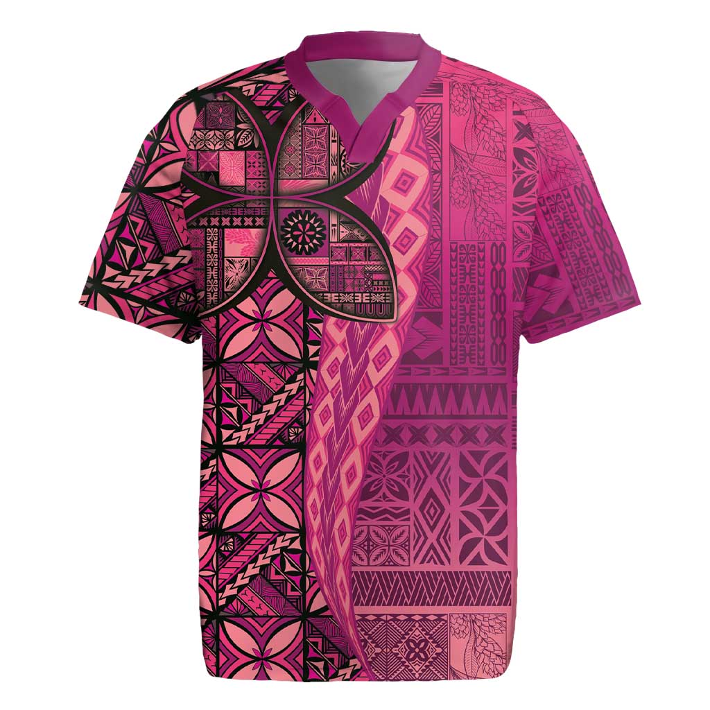 Samoan Pacific Tribal Flower Geometric Art Tattoos Rugby Jersey Siapo Pattern Romantic Rose LT03 Pink - Polynesian Pride