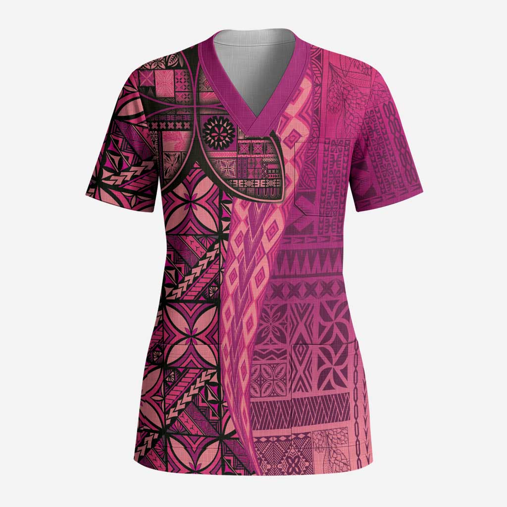 Samoan Pacific Tribal Flower Geometric Art Tattoos Scrub Top Siapo Pattern Romantic Rose - Polynesian Pride