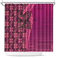 Samoan Pacific Tribal Flower Geometric Art Tattoos Shower Curtain Siapo Pattern Romantic Rose - Polynesian Pride