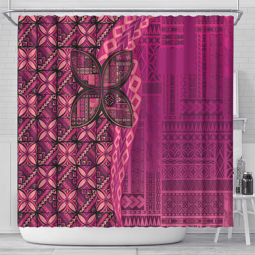 Samoan Pacific Tribal Flower Geometric Art Tattoos Shower Curtain Siapo Pattern Romantic Rose - Polynesian Pride