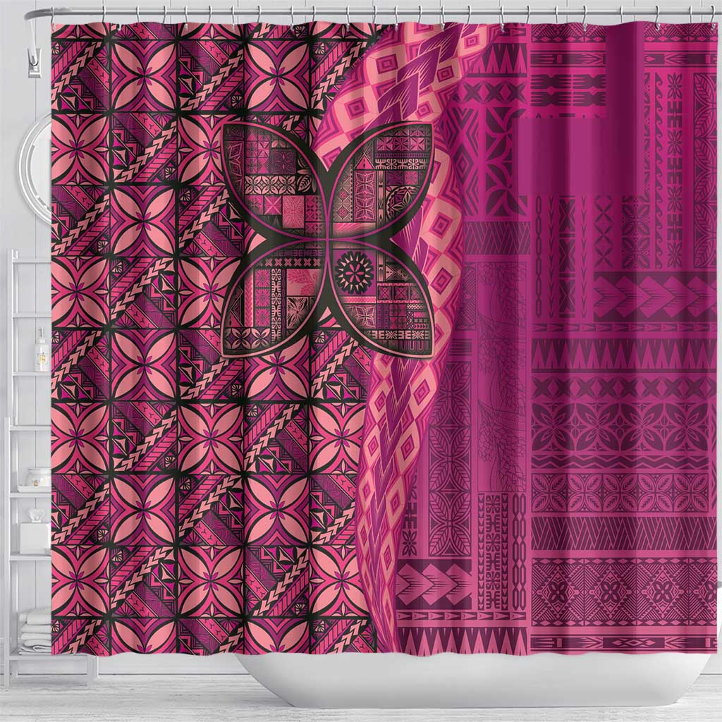 Samoan Pacific Tribal Flower Geometric Art Tattoos Shower Curtain Siapo Pattern Romantic Rose - Polynesian Pride