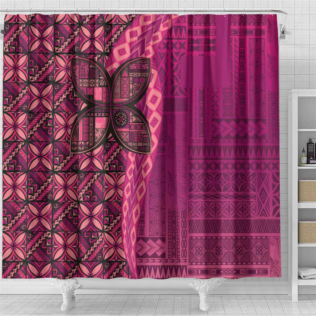 Samoan Pacific Tribal Flower Geometric Art Tattoos Shower Curtain Siapo Pattern Romantic Rose - Polynesian Pride