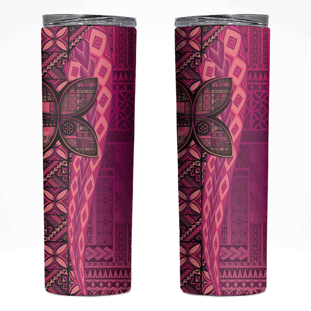 Samoan Pacific Tribal Flower Geometric Art Tattoos Skinny Tumbler Siapo Pattern Romantic Rose - Polynesian Pride