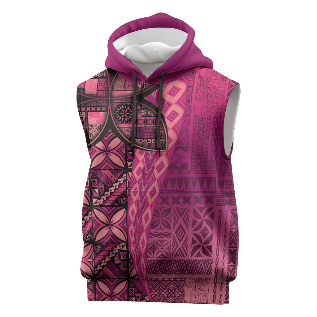Samoan Pacific Tribal Flower Geometric Art Tattoos Sleeveless Hoodie Siapo Pattern Romantic Rose - Polynesian Pride