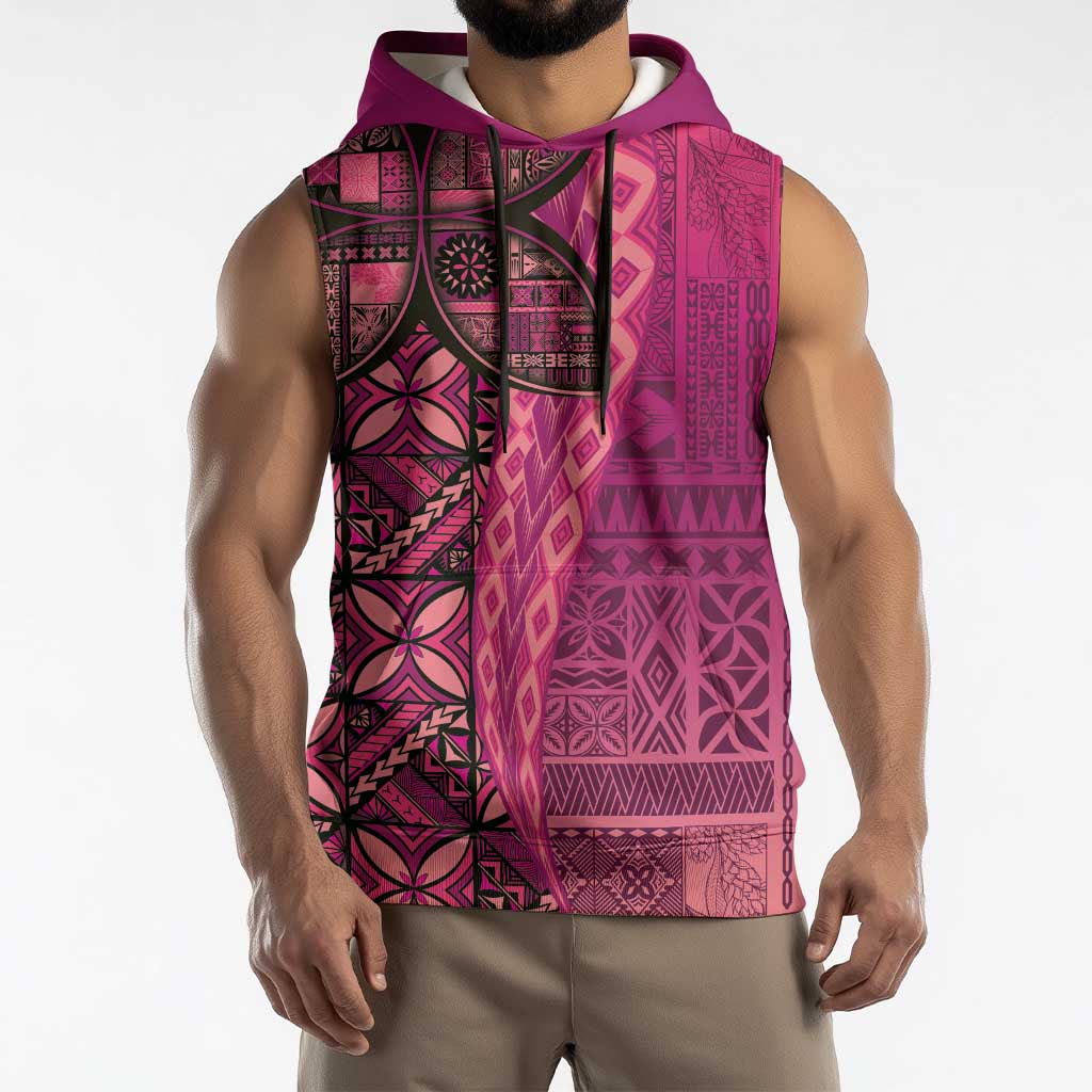 Samoan Pacific Tribal Flower Geometric Art Tattoos Sleeveless Hoodie Siapo Pattern Romantic Rose - Polynesian Pride