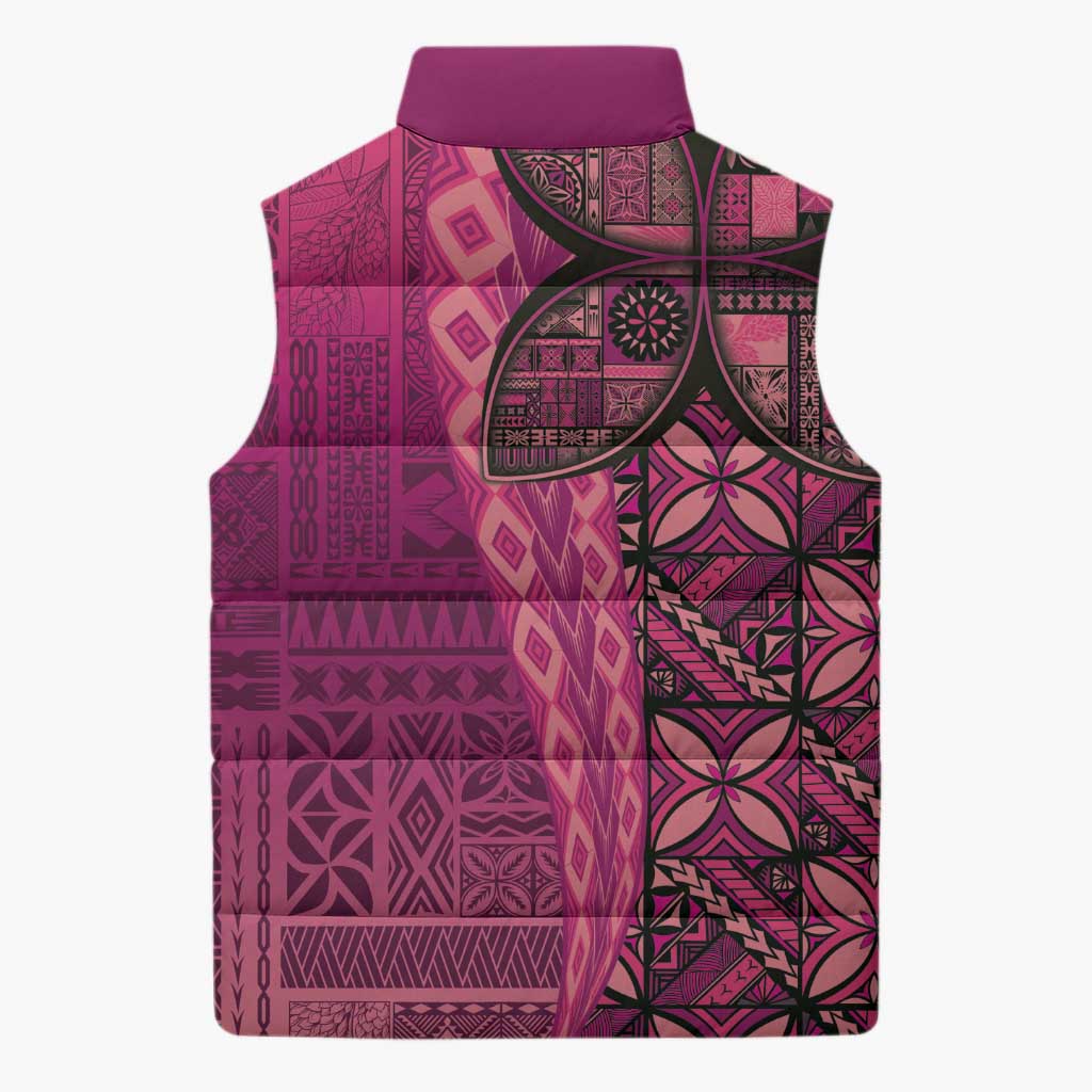 Samoan Pacific Tribal Flower Geometric Art Tattoos Sleeveless Puffer Jacket Siapo Pattern Romantic Rose - Polynesian Pride
