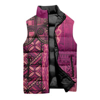 Samoan Pacific Tribal Flower Geometric Art Tattoos Sleeveless Puffer Jacket Siapo Pattern Romantic Rose - Polynesian Pride