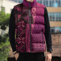 Samoan Pacific Tribal Flower Geometric Art Tattoos Sleeveless Puffer Jacket Siapo Pattern Romantic Rose - Polynesian Pride