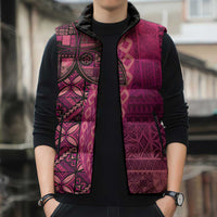 Samoan Pacific Tribal Flower Geometric Art Tattoos Sleeveless Puffer Jacket Siapo Pattern Romantic Rose - Polynesian Pride