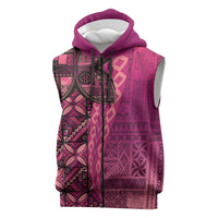 Samoan Pacific Tribal Flower Geometric Art Tattoos Sleeveless Zip Hoodie Siapo Pattern Romantic Rose - Polynesian Pride