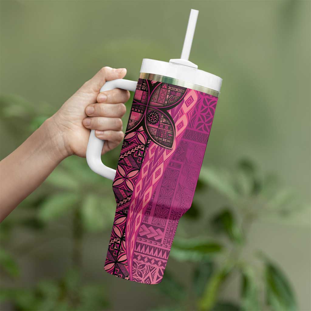 Samoan Pacific Tribal Flower Geometric Art Tattoos Tumbler With Handle Siapo Pattern Romantic Rose - Polynesian Pride