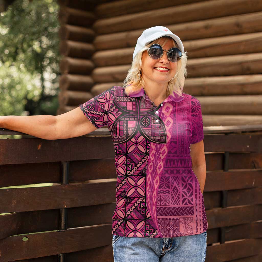 Samoan Pacific Tribal Flower Geometric Art Tattoos Women Polo Shirt Siapo Pattern Romantic Rose - Polynesian Pride