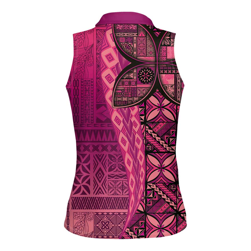 Samoan Pacific Tribal Flower Geometric Art Tattoos Women Sleeveless Polo Shirt Siapo Pattern Romantic Rose - Polynesian Pride