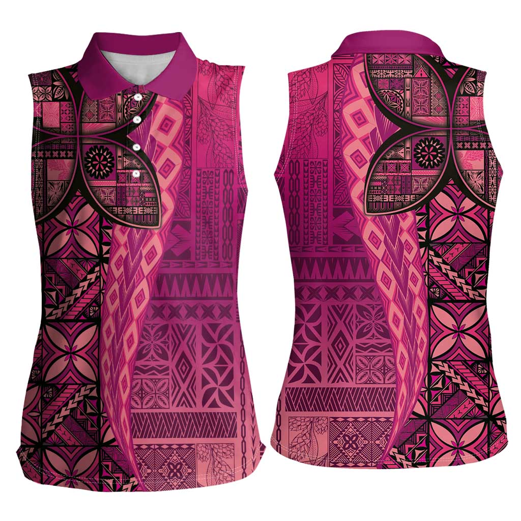 Samoan Pacific Tribal Flower Geometric Art Tattoos Women Sleeveless Polo Shirt Siapo Pattern Romantic Rose - Polynesian Pride